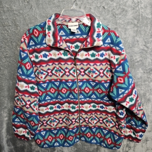 Vtg Women's  Alfred Dunner Lg Zip Fleece Cardigan Multi-Color Pockets - Picture 1 of 10